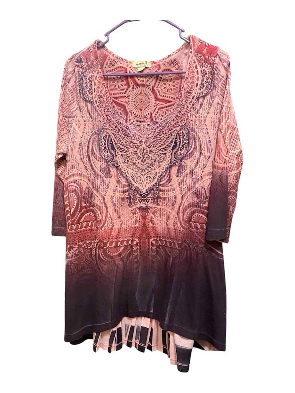 One world live Women's Pink Ombre Lace-Print Tunic Top size 1x